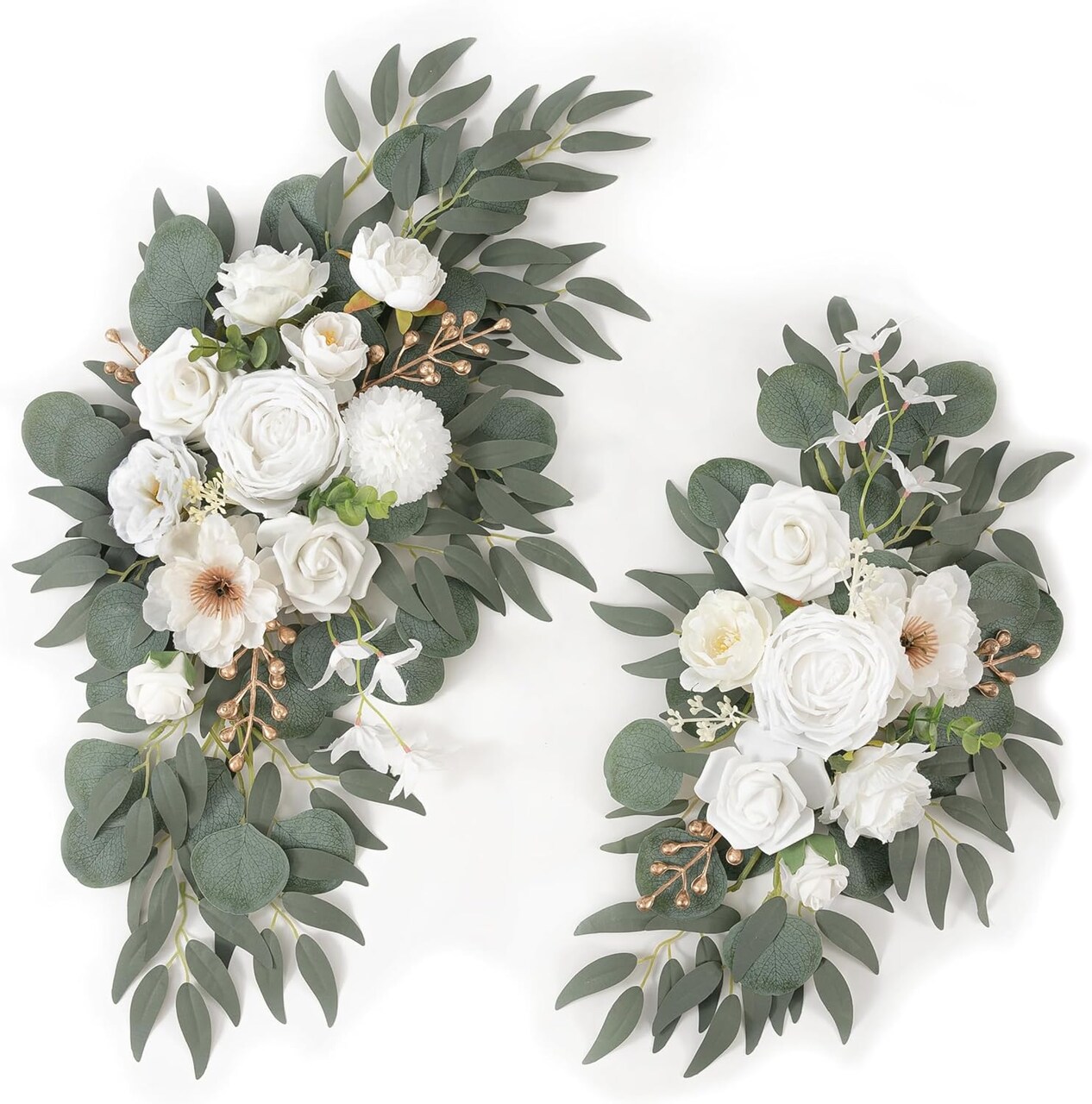 Set of 2 for Wedding Signs Reception Ceremony and Welcome Sign Floral Decoration (White)